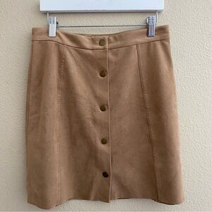 Wilfred Camel Suede Button-Front A-Line Skirt